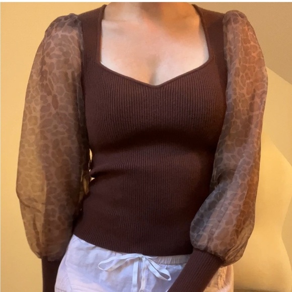 Anthropologie Dolan Puff Sleeve Sweater – Animal Print Sleeves XXSP (Fits XS/S) - Picture 8 of 8